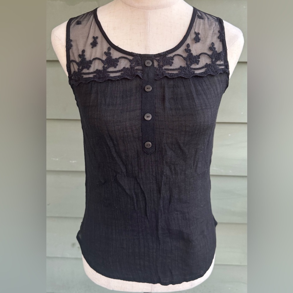 Black Lace Button-Down Top